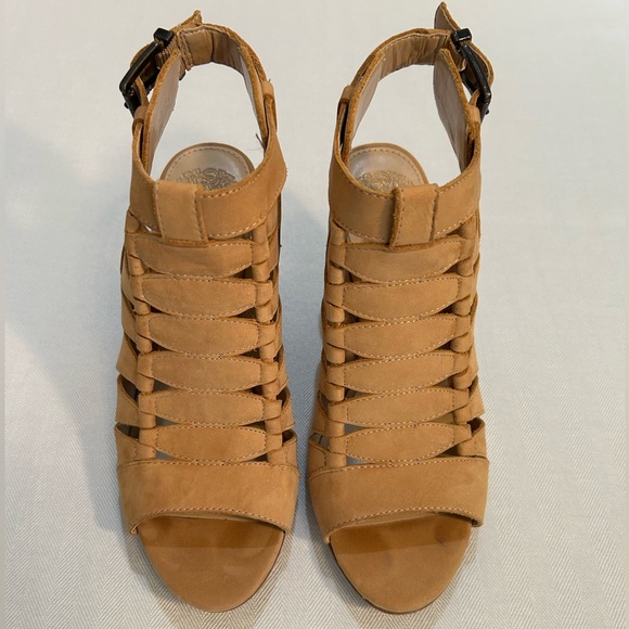 Vince Camuto Elika Tan Nubuck Strappy Heeled Sandals - Picture 4 of 7